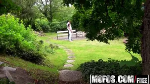 Mature blonde Nomi supervises partner in the garden, indulging in hardcore anal and oral pleasure